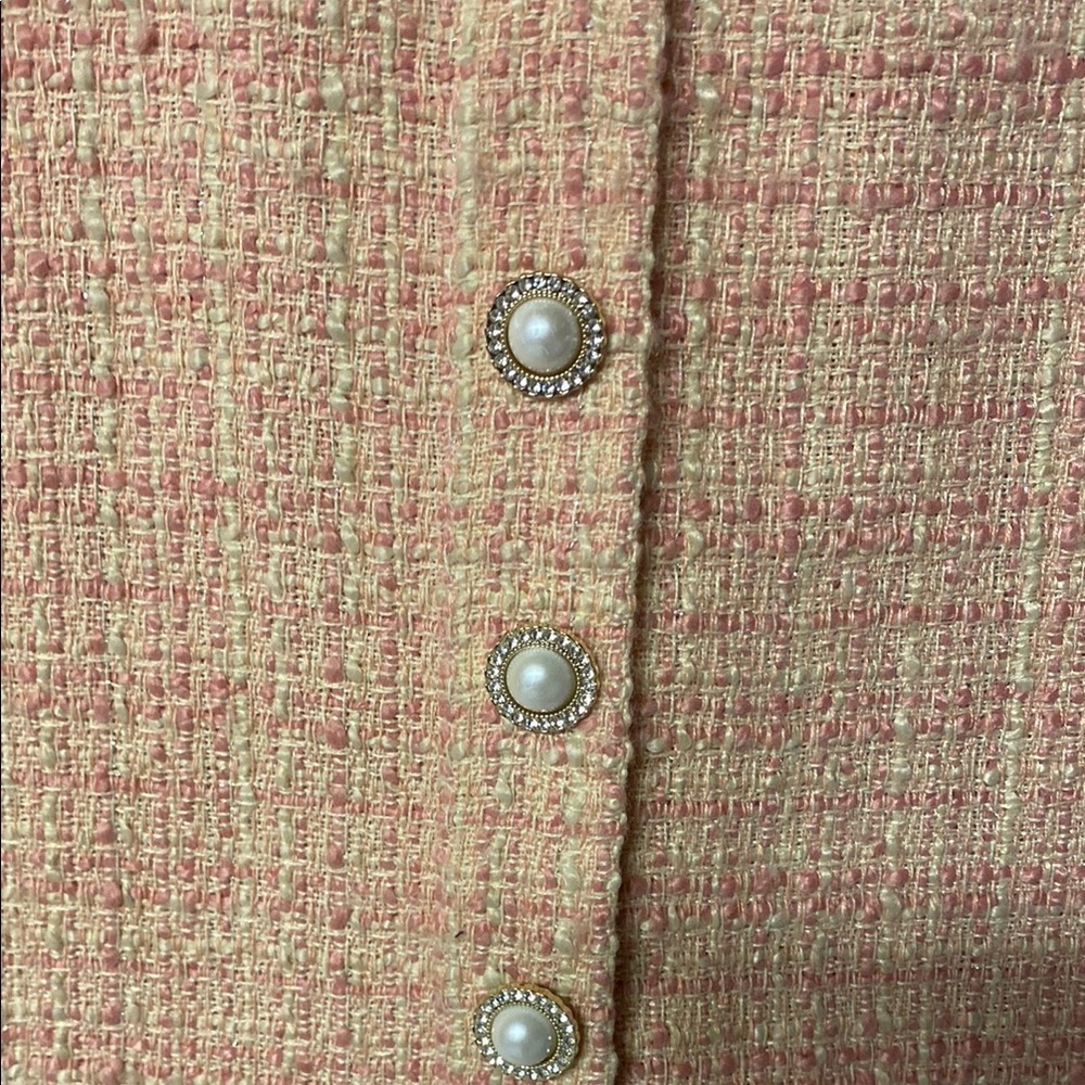 ELODIE Chic Pink Tweed Skirt Button down - Picture 2 of 8